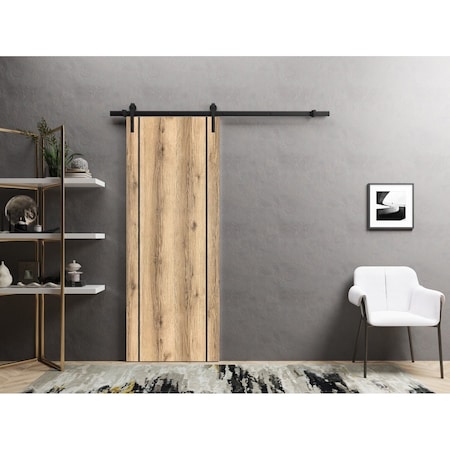 Sartodoors Sliding Barn Door with Hardware, Planum 0017 Oak and Aluminum Strips, 6.6FT Rail Hangers Sturdy Set PLANUM0017BD-B-DUB-28