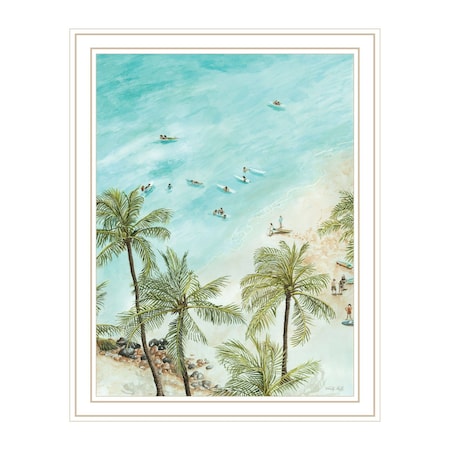 Homeroots SURFING FROM AFAR White Framed Print Wall Art 529752
