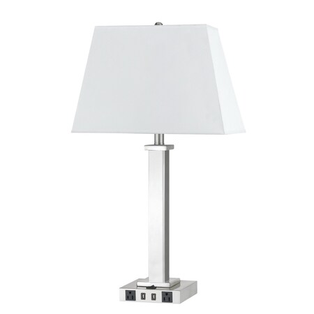 Homeroots 28" Nickel Metal USB Table Lamp With White Shade 524757