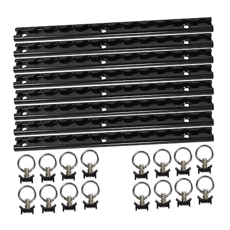 Mytee Products 8 Pcs of 12 inch Black L Track Rail & 16 Pcs of Single Stud Hooks w/ Round Ring LTK1-BLKx8-LTKS-BLKx16