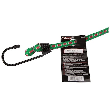 Prosource Stretch Cord, 8 mm Dia, 30 in L, Polypropylene, Green, Hook End FH64018