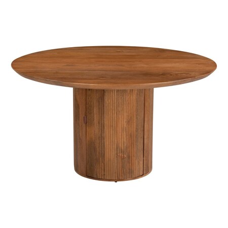 Homeroots 56" Brown Solid Wood Ribbed Texture Pedestal Base Round Dining Table 572214