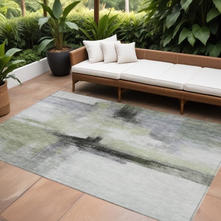Homeroots 8' X 10' Sage Black And Gray Abstract Washable Indoor Outdoor Area Rug 603656