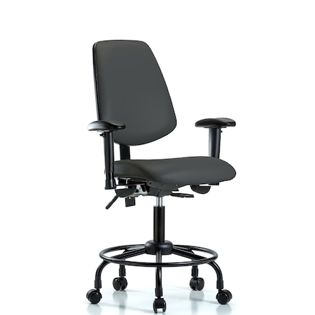 Blue Ridge Ergonomics Desk Chair Adjustable Arms, 21" to 26" Height, Vinyl, Charcoal BR-VDHCH-MB-RT-T1-A1-RC-8605