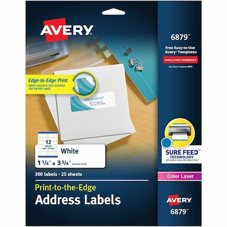 Avery Shipping Labels for Color Laser & Copier, 1-1/4 x 3-3/4, Matte White, 300/Pack 6879
