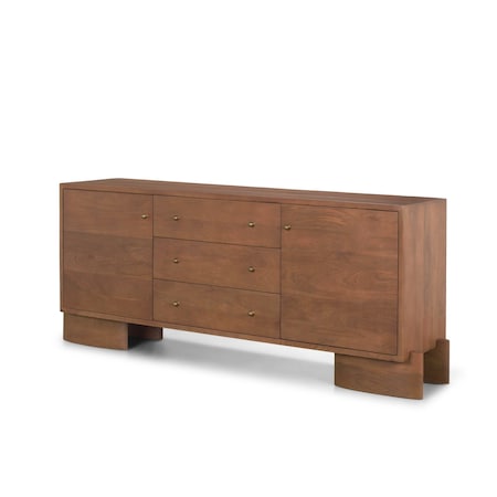 Homeroots 76in Brown Solid Wood Three Drawer Sideboard Soft Close with Two Doors 611030