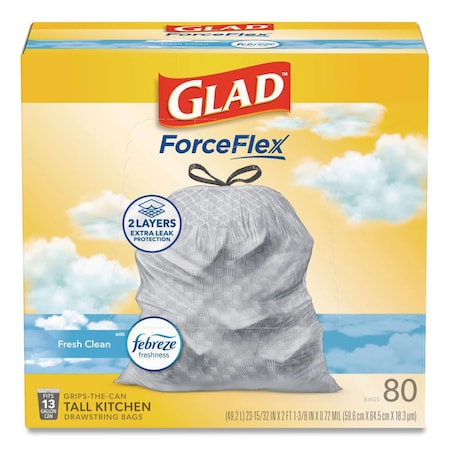 Glad 13 gal Trash Bags, 24 in x 27.38 in, Extra Heavy-Duty, .60 Mil, White 78899BX