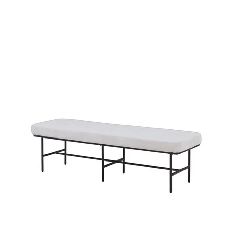 Homeroots 63in Cream and Black Corduroy and Metal Upholstered Bench 716238