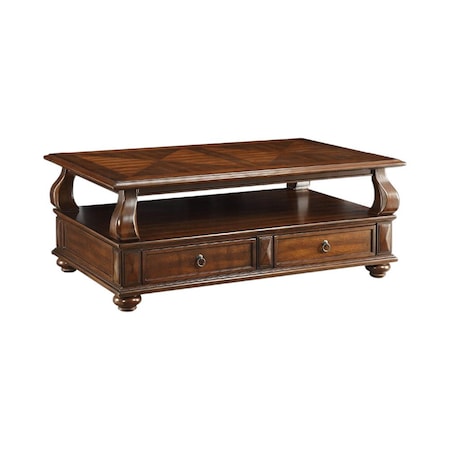 Homeroots 50" Dark Brown Solid Wood Coffee Table With Two Drawers And Shelf 286032