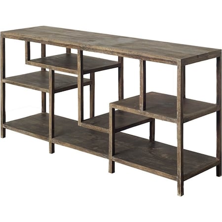 Homeroots 66" Brown Solid Wood Frame Console Table Five Shelves 380191