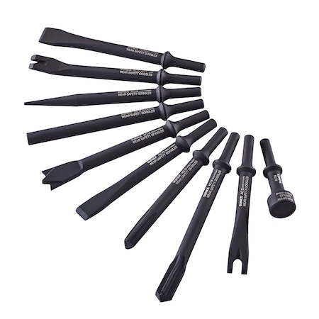 Sunex Air Hammer Chisel Standard 10 Piece Set In Portable Tool Roll ACS10