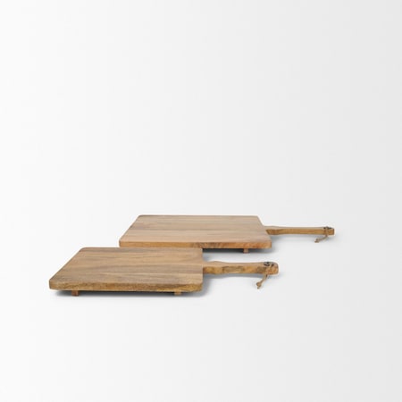 Homeroots Set of Two Natural Solid Wood Handmade Serve Boards With Handles 609082
