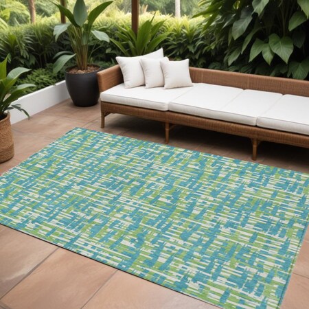 Homeroots 10' X 14' Turquoise Green And Ivory Abstract Washable Indoor Outdoor Area Rug 602604