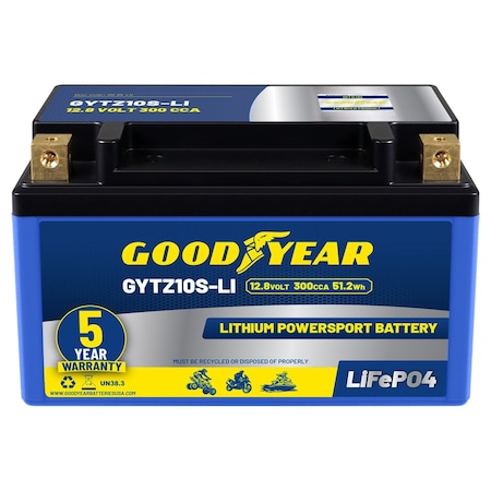 Goodyear GYTZ10S-LI Lithium LiFePO4 12.8V 300CCA Rechargeable High Performance Powersport Battery GY4148425