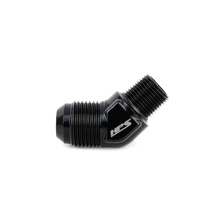 Hps Performance 45 Degree -6 AN Flare to 1/4 in NPT Adapter, Aluminum, Black AN823-6