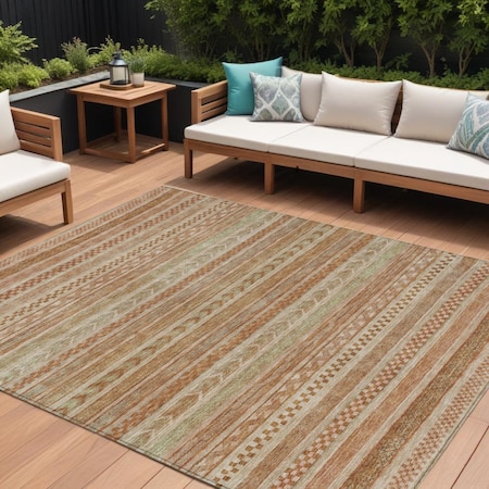 Homeroots 9' X 12' Terra Cotta And Rust Striped Washable Indoor Outdoor Area Rug 615390