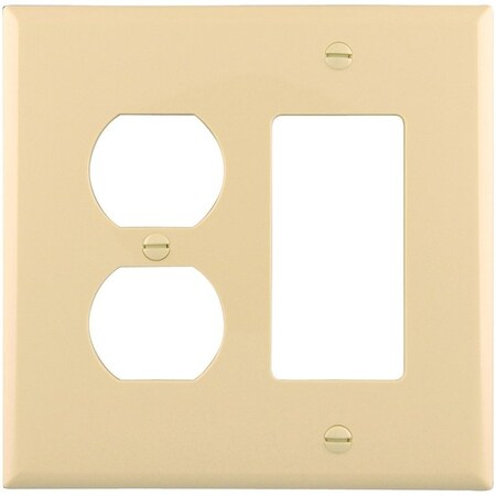 Eaton Wiring Devices Combination Wallplate, 4-7/8 in L, 4-15/16 in W, 2 -Gang, Polycarbonate, Ivory PJ826V