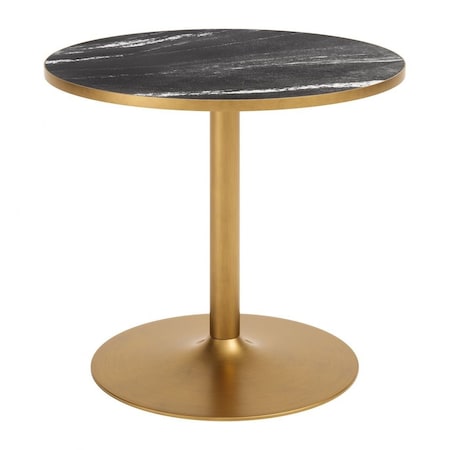Homeroots 36" Black and Gold Glass and Steel Pedestal Base Round Top Dining Table 720925