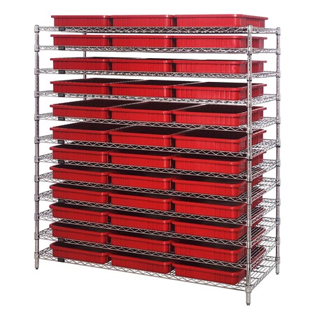 Quantum Storage Systems WIRE SHELVING UNIT W/ 36 RED DIVIDABLE GRIDS WR12-93030RD