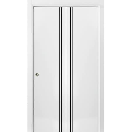 Sartodoors Sliding Closet Bi-fold Doors, Planum 0016 White Silk and Aluminum Strips, Sturdy Tracks Moldings Tr PLANUM0016BF-WS-48 x 96 (2* 24x96)
