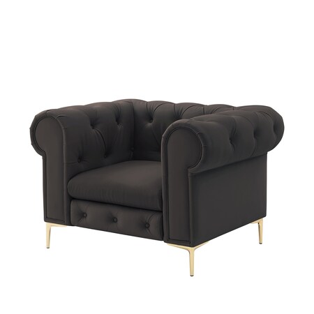 Homeroots 34" Brown And Gold Faux Leather Tufted Chesterfield Chair 533907