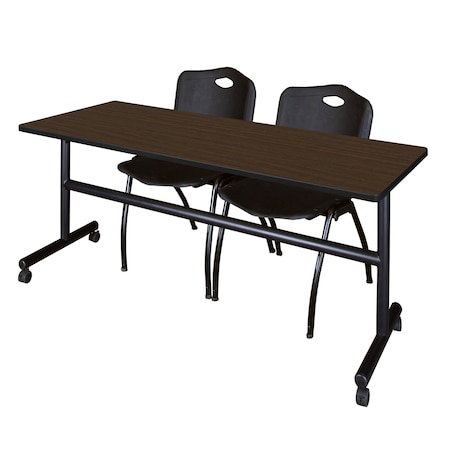 Regency Kobe Flip-Top Training Nesting Table W/ 2 M Stack Chairs, 72 in W, 24 in L, Neo Walnut MKFT7224NW47BK