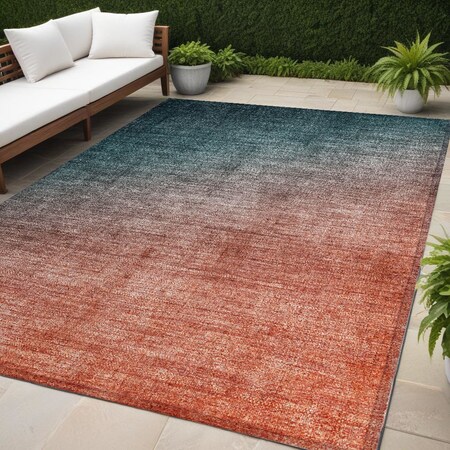 Homeroots 5' X 8' Gray and Red Orange Ombre Washable Non Skid Indoor Outdoor Area Rug 563731