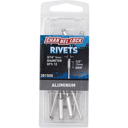Channellock 3/16''Dia.x1/2'' Grip Aluminum POP Rivet, 12PK 381500
