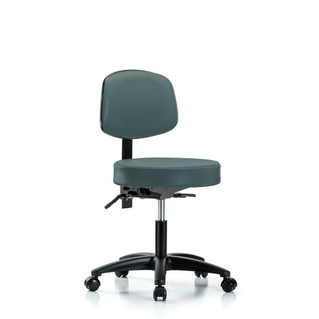 Blue Ridge Ergonomics Desk Stool, Vinyl, Bk, Casters, Blu BR-VDHST-RG-T0-RC-8546