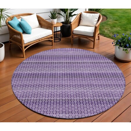 Homeroots 8' Lavender And Purple Round Striped Washable Indoor Outdoor Area Rug 610602