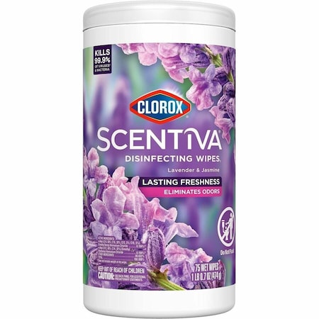Clorox Scentiva Bleach Free Cleaning Wipes, 7.75 x 7, Tuscan Lavender and Jasmine, 75 Wipes 60040