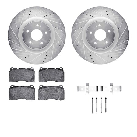 Dynamic Friction Co DFC Rotors-Drilled & Slotted-Silver w/ EURO 5000 Ceramic Brake Pads Incl Hdw 7612-72003