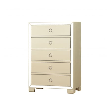 Homeroots 15" X 31" X 45" Champagne Wood Mirror Veneer Chest 347152