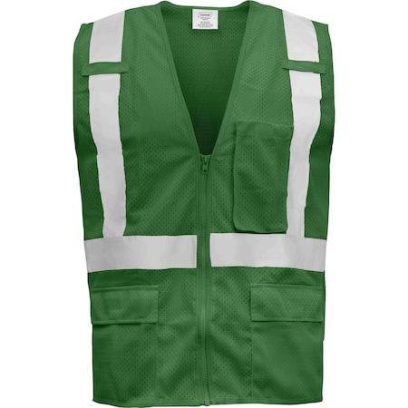 Ironwear Standard Safety Vest w/ Zipper & Radio Clips, Green/Small 1284-GZ-RD-SM