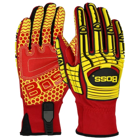Boss Synthetic Leather Palm with Red Silicone Grip and Spandex Back, TPR Impact Protection 22125