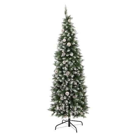 Elf Stor 6ft Prelit Christmas Tree Flocked Artificial Spruce Pencil Christmas Tree w/ 250 LED Lights & Stand 50-300-6FLK