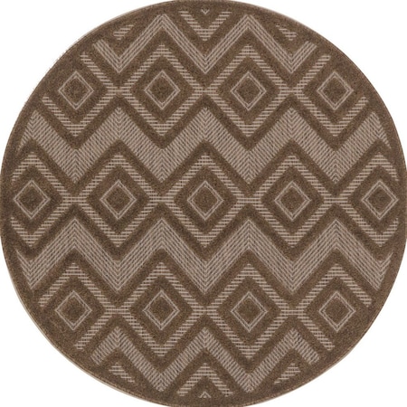 Homeroots 4' Dark Brown And Light Brown Round Geometric Indoor Outdoor Area Rug 573904
