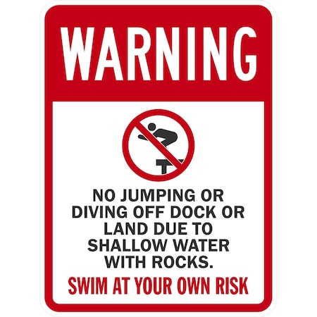 Lyle Warning Shallow Water, No Jumping or Diving Off Dock or, 18x24, Non-Reflective, White G-10933-NA_18x24