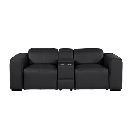 Homeroots 90in Black and Brown Italian Leather Power Reclining Loveseat With Storage 720554