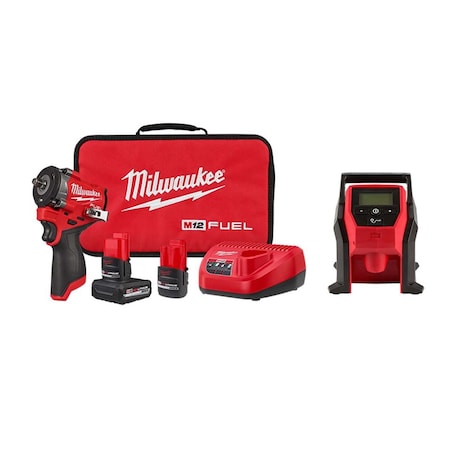 Milwaukee Tool M12 FUEL Impact Wrench Kit+ M12 Inflator 2562-22, 2475-20