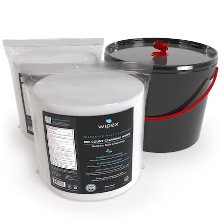 Wipex Plastic-Free Sanitizing Wipes 800ct Bundle, 2 Refill Rolls + XL 11-Liter Bucket, 1600 Wipes WX72019BZR-2-Kit-11LB