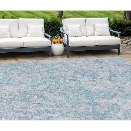 Homeroots 10' X 14' Sky Blue And Denim Blue Abstract Washable Indoor Outdoor Area Rug 588485