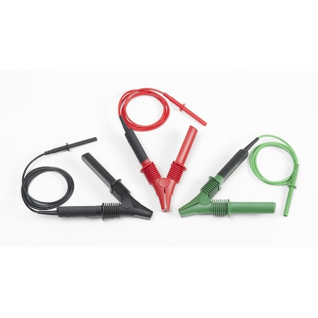 Fluke Test Lead, Black, Green, Red, 11" L TLK1550-RTLC