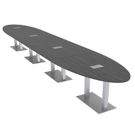 Skutchi Designs Oval Conference Table With Power Unit, 48 in W, 264 in L, Grey HAR-OVL-48X264-DOU-WA7949-ESIL