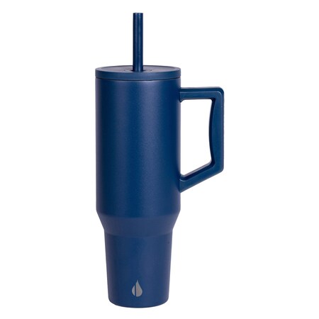 Elemental Commuter Series Stainless Steel 40-Oz Commuter Insulated Tumbler W/ 2 Straws and Handle, Navy Blue ET40NB8