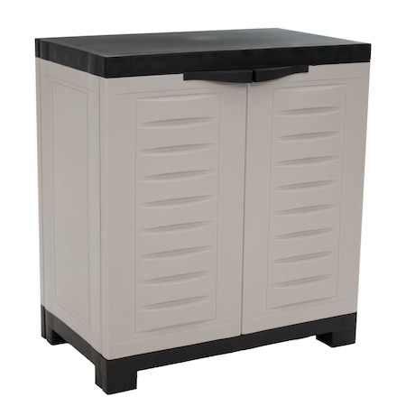 Homeroots 23in Black and Gray Plastic Accent Cabinet With Two Doors 668940