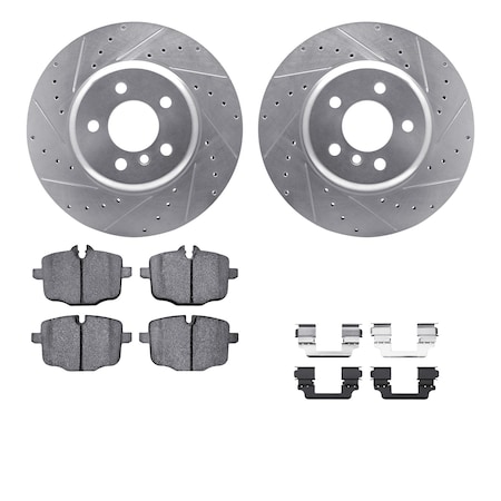 Dynamic Friction Co DFC Rotors-Drilled & Slotted-Silver w/ EURO 5000 Ceramic Brake Pads Incl Hdw 7612-31090