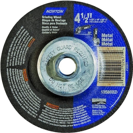 Norton Co Grinding Wheel, 412 in Dia, 18 in Thick, 5811 in Arbor, 24 Grit, Extra Coarse 66252843609