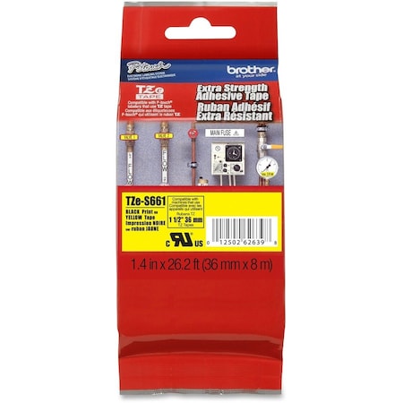 Brother Label/RibbonCartridge, Yellow, 1-1/2inW TZES661G