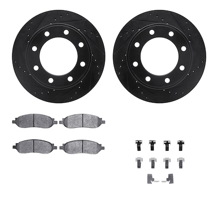 Dynamic Friction Co DFC Brake Rotor Drilled & Slotted - Black- w/Ultimate Duty Brake Pad & HW Kit 8412-54084